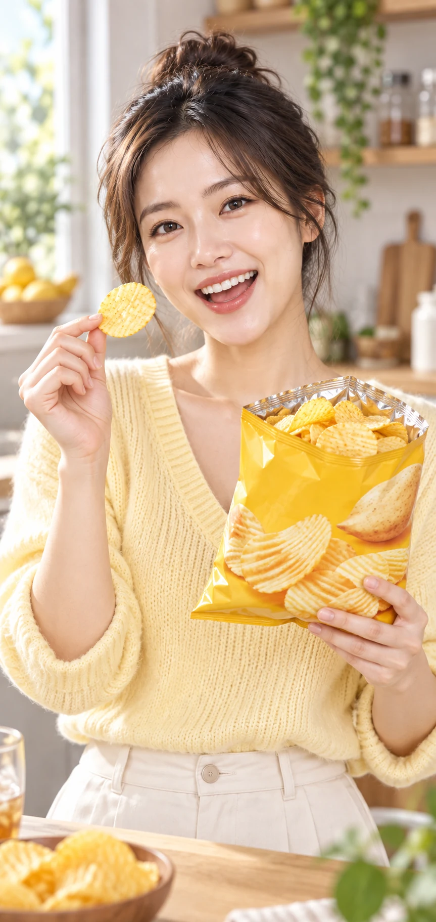 主播展示薯片零食的带货画面